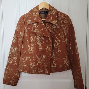 Apostrophe Floral Metallic Gold Brocade Double Breasted Coat Sz. 8